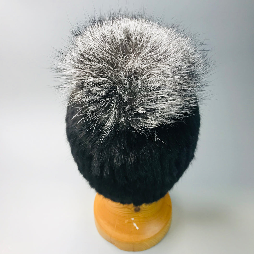 Hat with Pompom Knitted Mink Black/Frost
