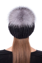 Load image into Gallery viewer, Hat with Wide Pompom Knitted Mink Black/Silver Fox
