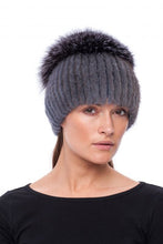 Load image into Gallery viewer, Hat with Wide Pompom Knitted Mink Grey/Silver fox
