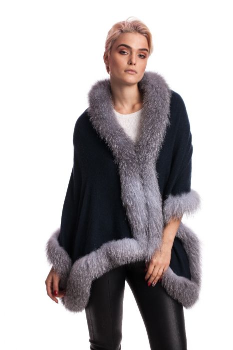 Scarf Blue Cashmere with Silver Fox