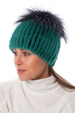 Load image into Gallery viewer, Hat with Wide Pompom Knitted Mink Green/Green

