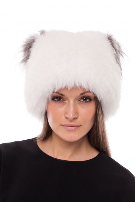 Knitted Hat “Kitty” with Fox White