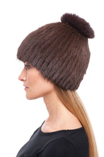 Load image into Gallery viewer, Knitted hat Sport with mink/fox (brown/brown)
