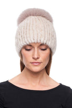 Load image into Gallery viewer, Hat with Wide Pompom Knitted Mink Beige
