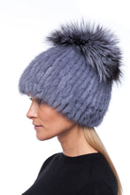 Load image into Gallery viewer, Hat with Wide Pompom Knitted Mink Grey/Silver fox
